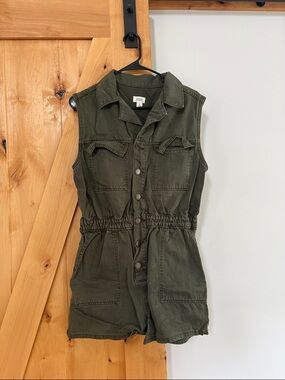 Sleeveless Utility Romper in Olive Green